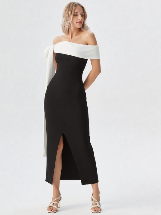 Elegant Contrasting Bow Bodycon Dress
